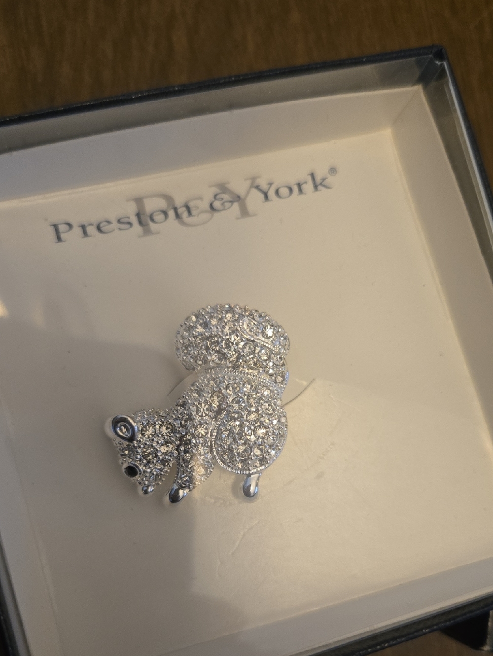 Preston & York Silver Crystal Squirrel Pin